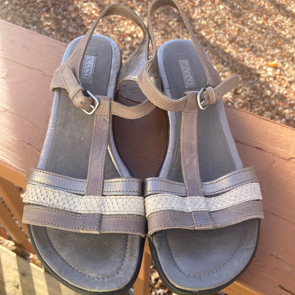 Ecco leather pewter brown sandals